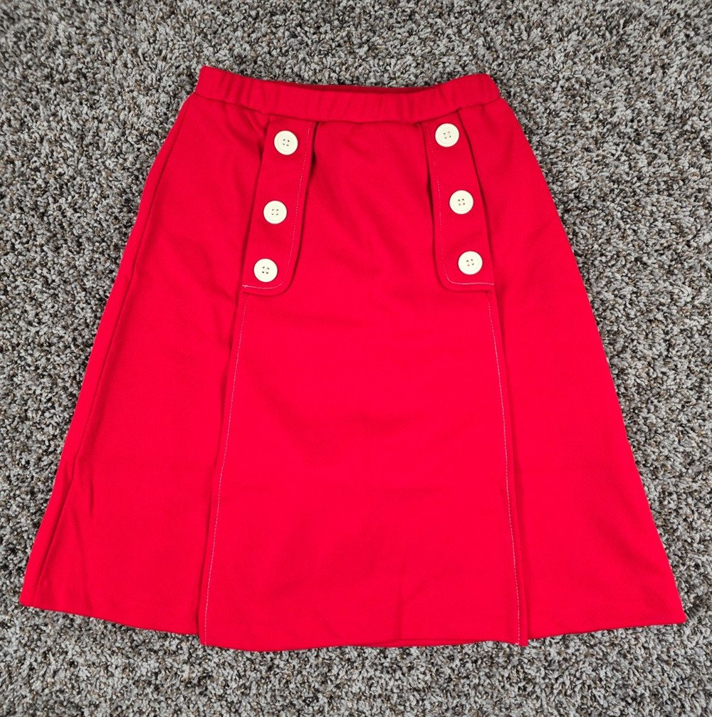 Vtg 1960s JcPenney Girls Sz 10 Mod Style Pencil Skirt Red w/ White Buttons